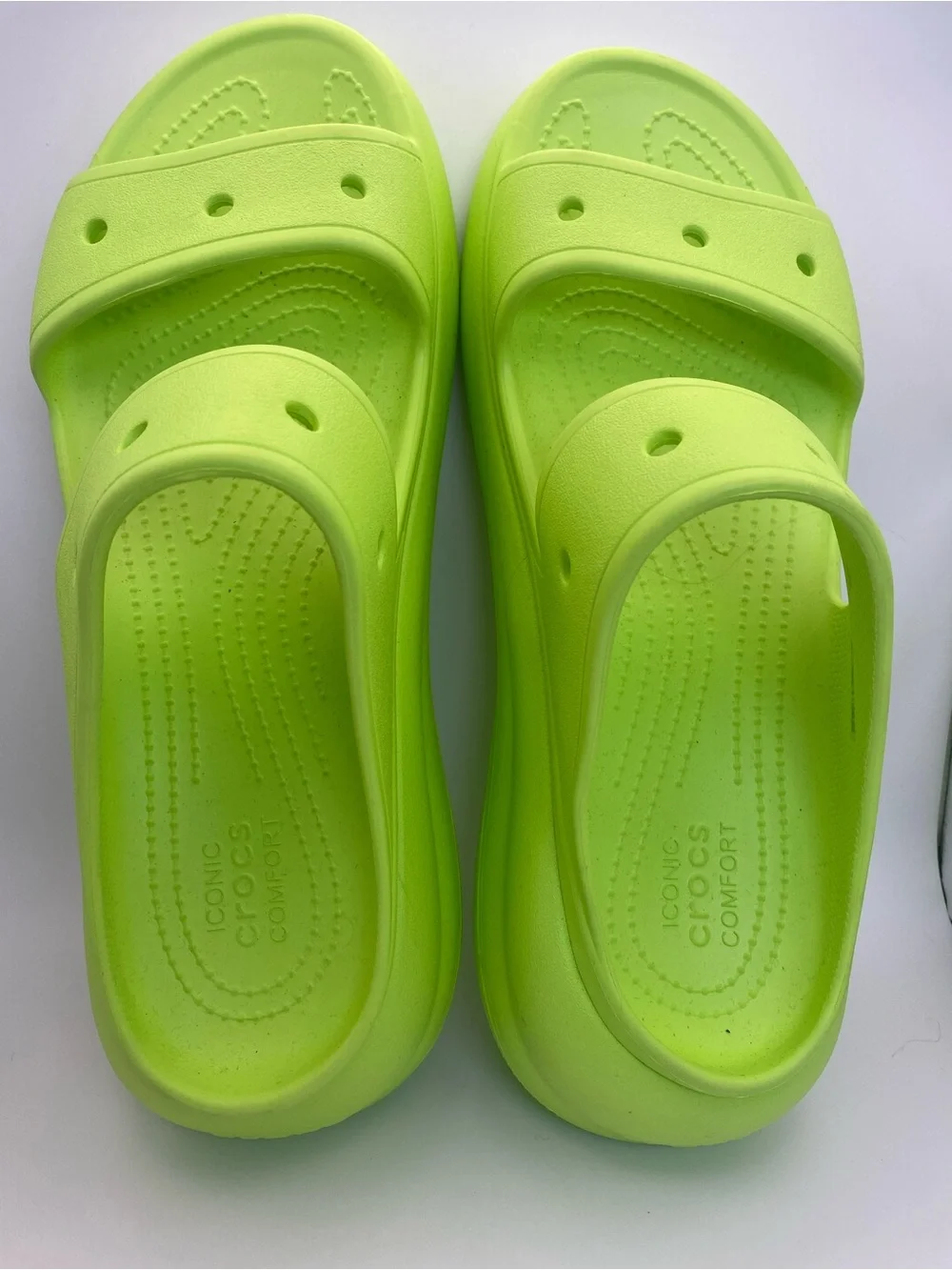 CROCS Neon Lime Platform Double-Strap Slides